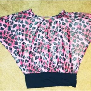4/$25 Baby Phat Hot Pink Leopard Blouse SIZE L
